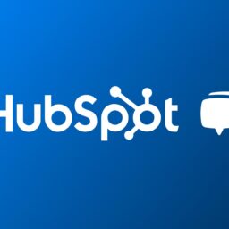 Hubspot logo and speech bubble icons on a blue background.