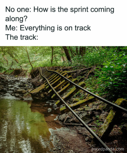 project management meme: a spring going off the rails